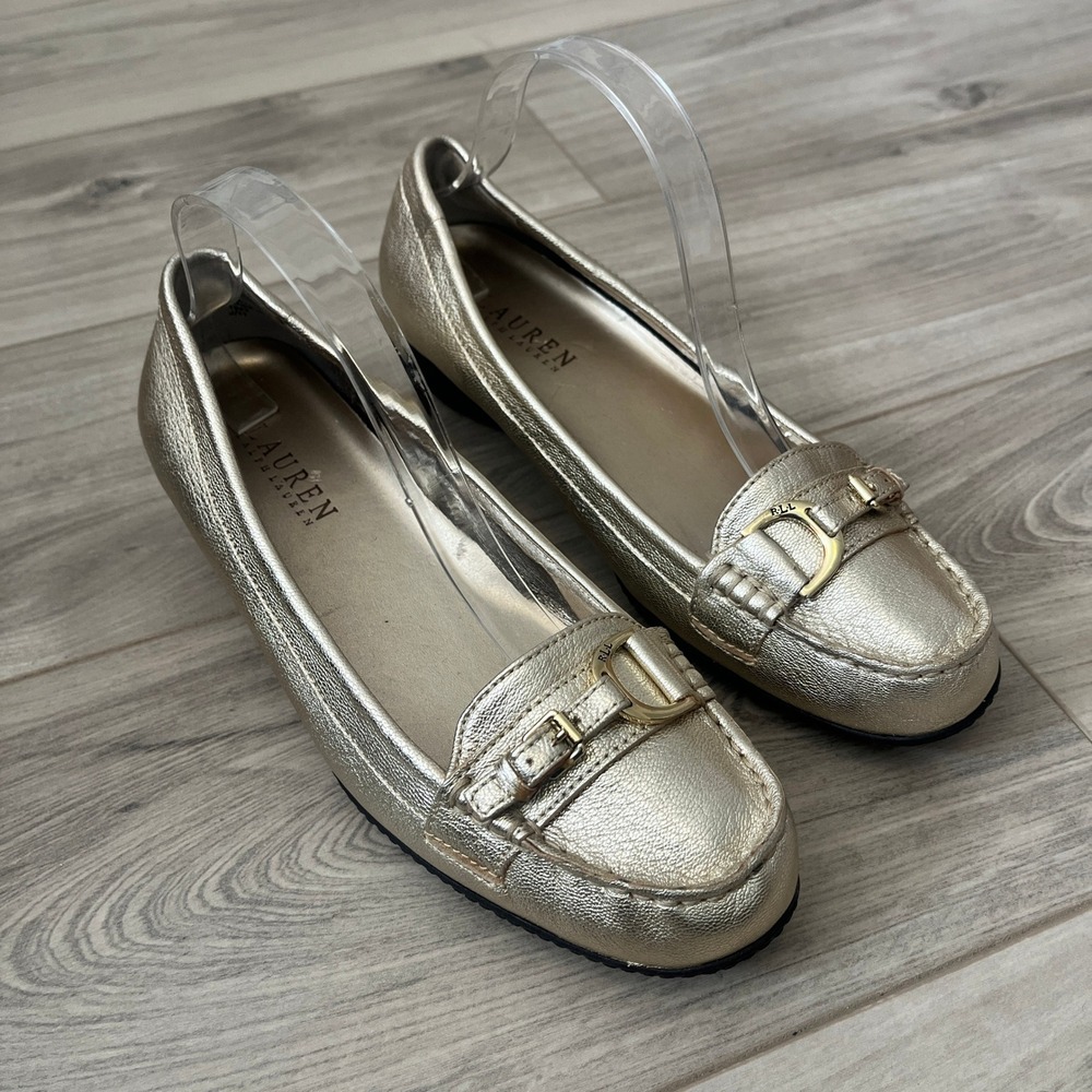 Lauren Ralph Lauren Metallic Wedge Loafers Gold 8.5 B RLL Hardware
